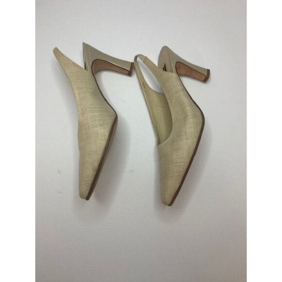 Linen Slingback Heels Larry Stuart Collection 3" heel beige color - Picture 3 of 11